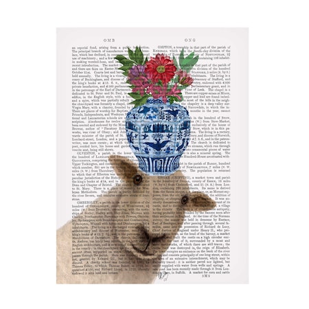 Fab Funky 'Sheep With Vase Of Flowers Book Print' Canvas Art, 18x24